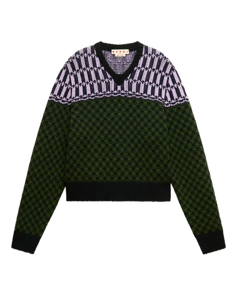 Marni Pullover mit geometrischem Motiv und Jacquardstrick - Grün Grün