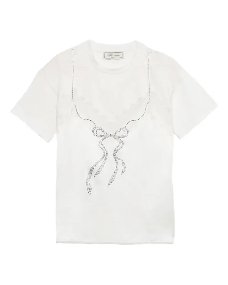Blumarine T-Shirt mit Strassschleife und Spitzenapplikation - Weiß Weiß