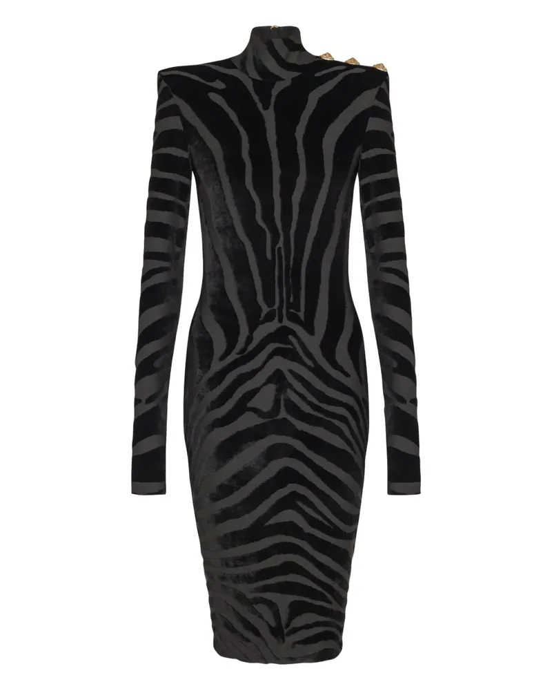 Balmain Midikleid mit Zebra-Print - Schwarz Schwarz