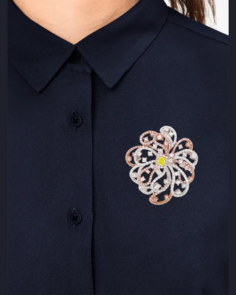 HYT Jewelry Brosche mit Diamanten und Blumenmotiv - Silber Silber