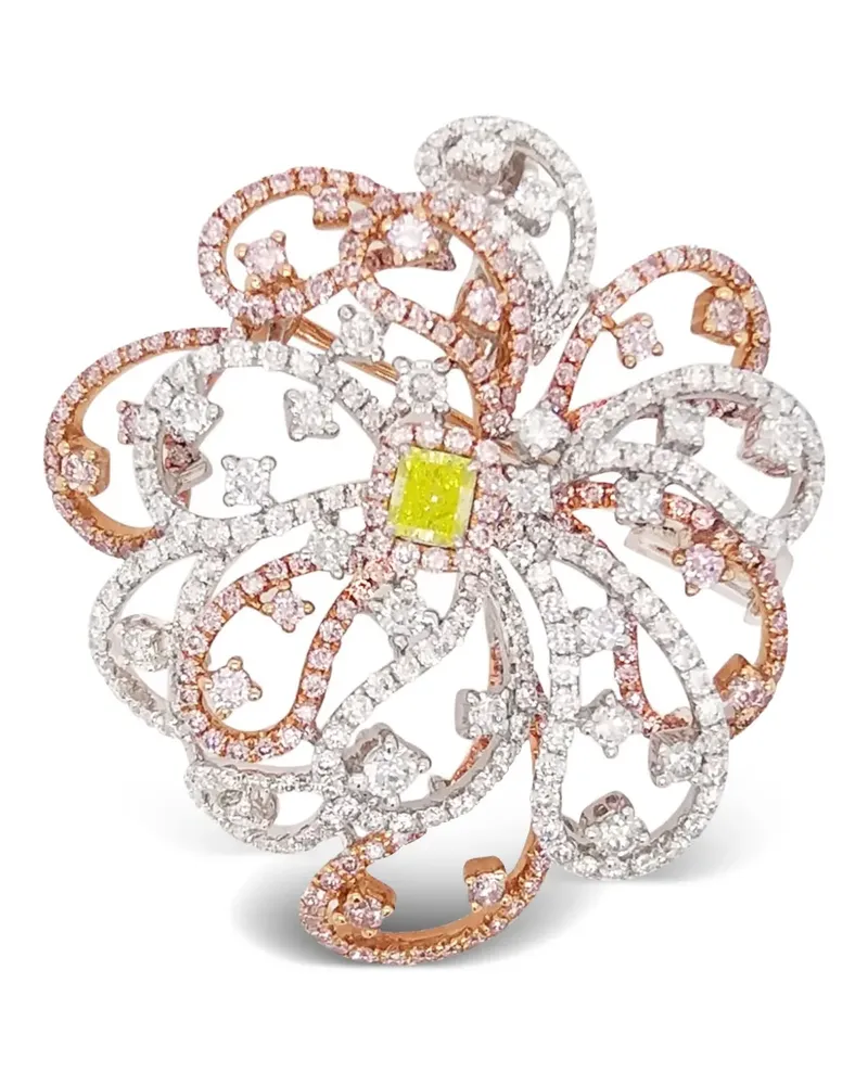 HYT Jewelry 18kt Goldanhänger mit Blumen und Diamanten - Silber Silber