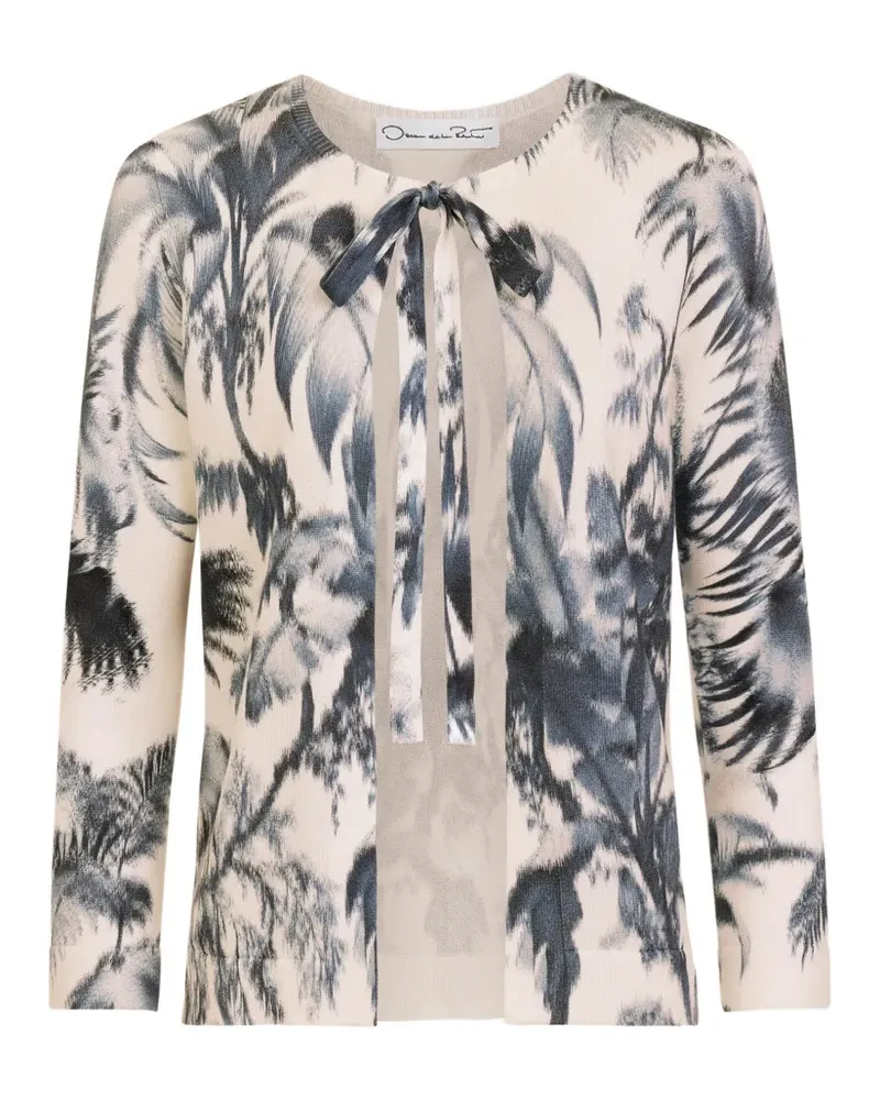 Oscar de la Renta chiné palm leaves cardigan - Nude Nude