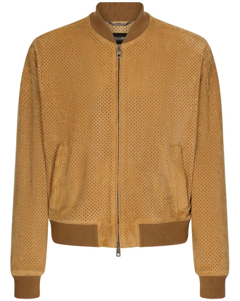 Dolce & Gabbana Perforierte Bomberjacke aus Wildleder - Nude Nude