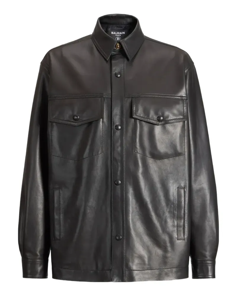 Balmain Hemdjacke aus Leder - Schwarz Schwarz