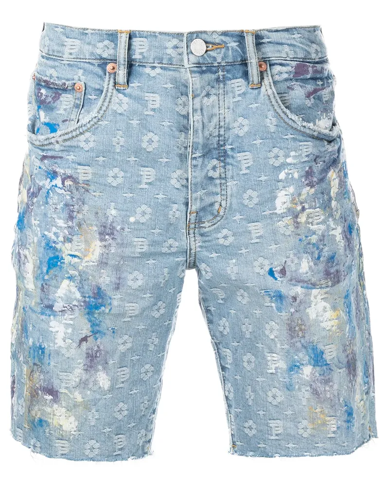 PURPLE BRAND Jeans-Shorts mit Farbklecks-Print - Blau Blau