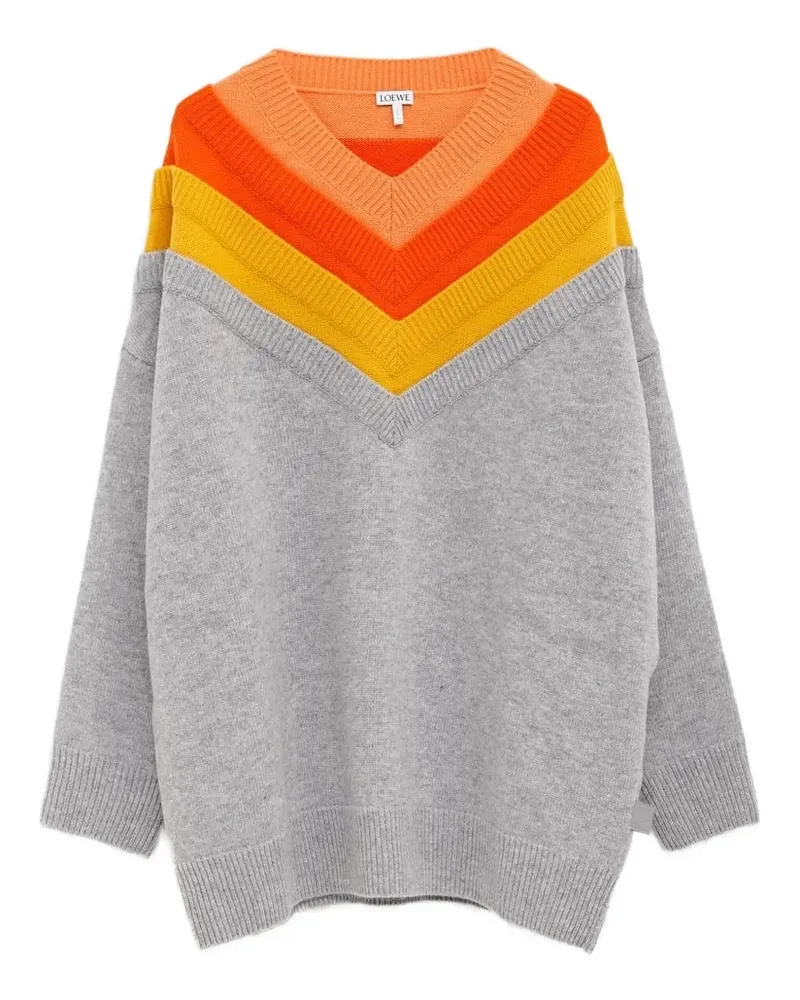 Loewe Pullover in Colour-Block-Optik mit V-Ausschnitt - Grau Grau