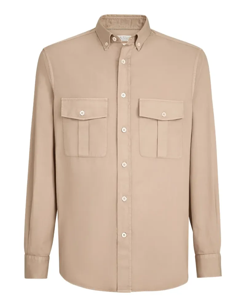 Brunello Cucinelli Stückgefärbtes Easy-Fit-Hemd aus Baumwoll-Twill mit Brusttaschen und Hemdkragen - Nude Nude