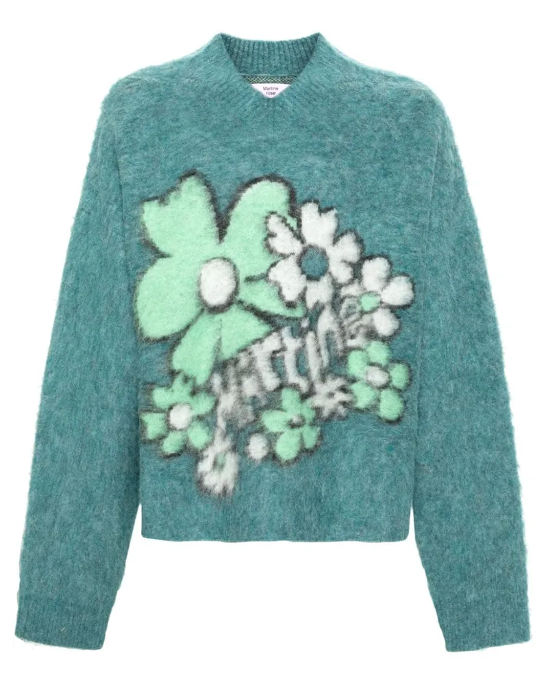 Martine Rose Gebürsteter Pullover mit Blumen-Intarsie Blau