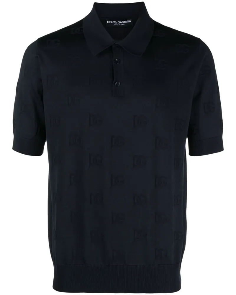 Dolce & Gabbana Poloshirt aus Seide mit Jacquard-Logo - Blau Blau