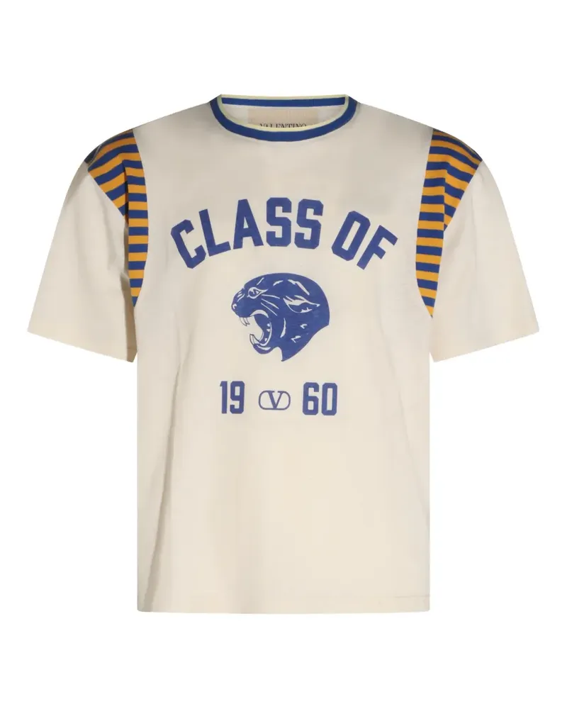Valentino Garavani graphic-print striped-sleeve T-shirt - Nude Nude