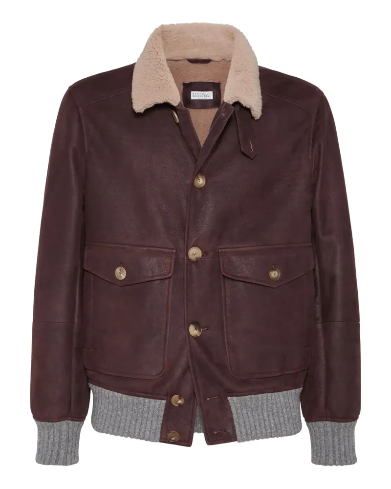 Brunello Cucinelli Lederjacke mit Shearling-Kragen - Violett Violett
