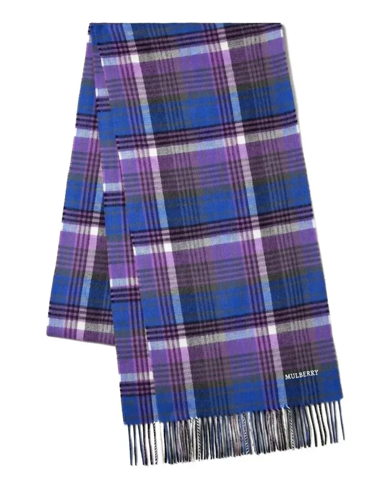 Mulberry check-pattern fringed scarf - Blau Blau