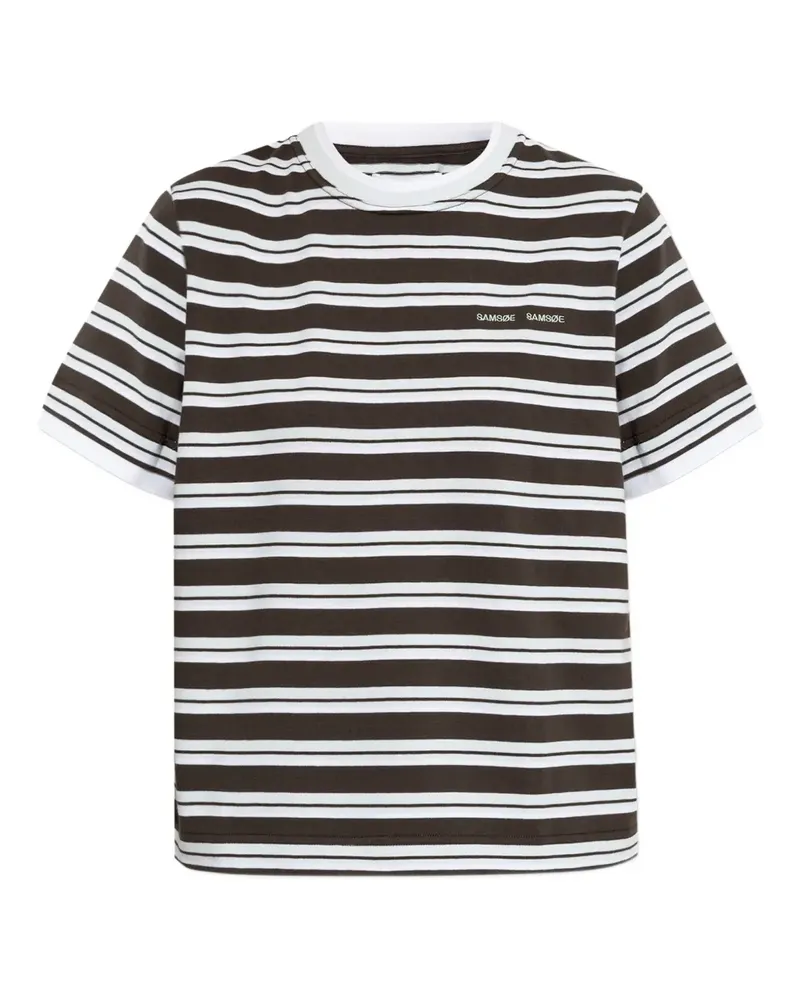 Samsøe & Samsøe Gestreiftes T-Shirt mit Logo-Stickerei - Braun Braun