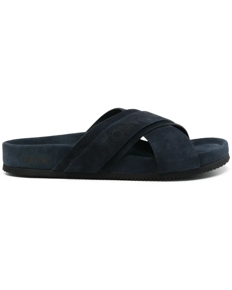 Tom Ford Pantoletten mit perforiertem Logo - Blau Blau