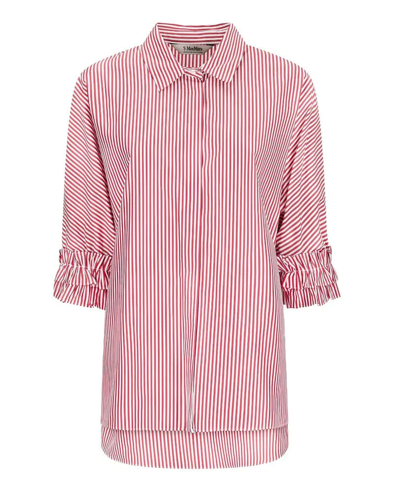 Max Mara vertical-stripe ruffled-sleeve shirt - Weiß Weiß