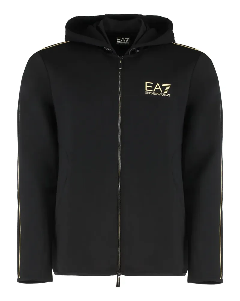 EA7 Kapuzenjacke mit Logo-Print - Schwarz Schwarz