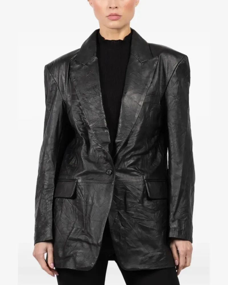 Isabel Benenato textured single-breasted leather blazer - Schwarz Schwarz