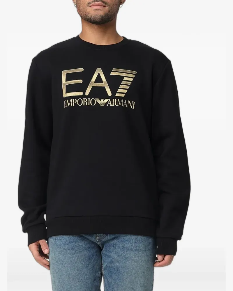EA7 logo-print cotton sweatshirt - Schwarz Schwarz