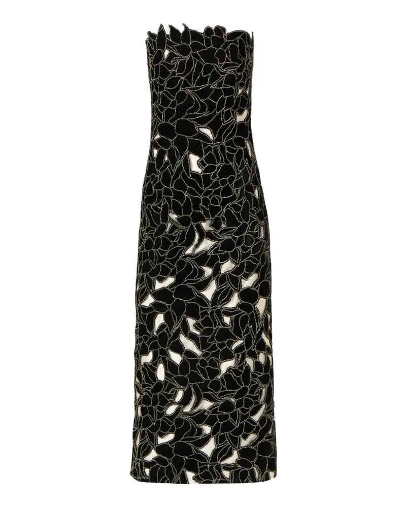 COSTARELLOS Schulterfreies Nellia Midikleid mit Blumenschliff - Schwarz Schwarz