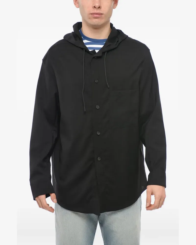 Hevò Leichte Kapuzenjacke mit Brusttasche - Schwarz Schwarz