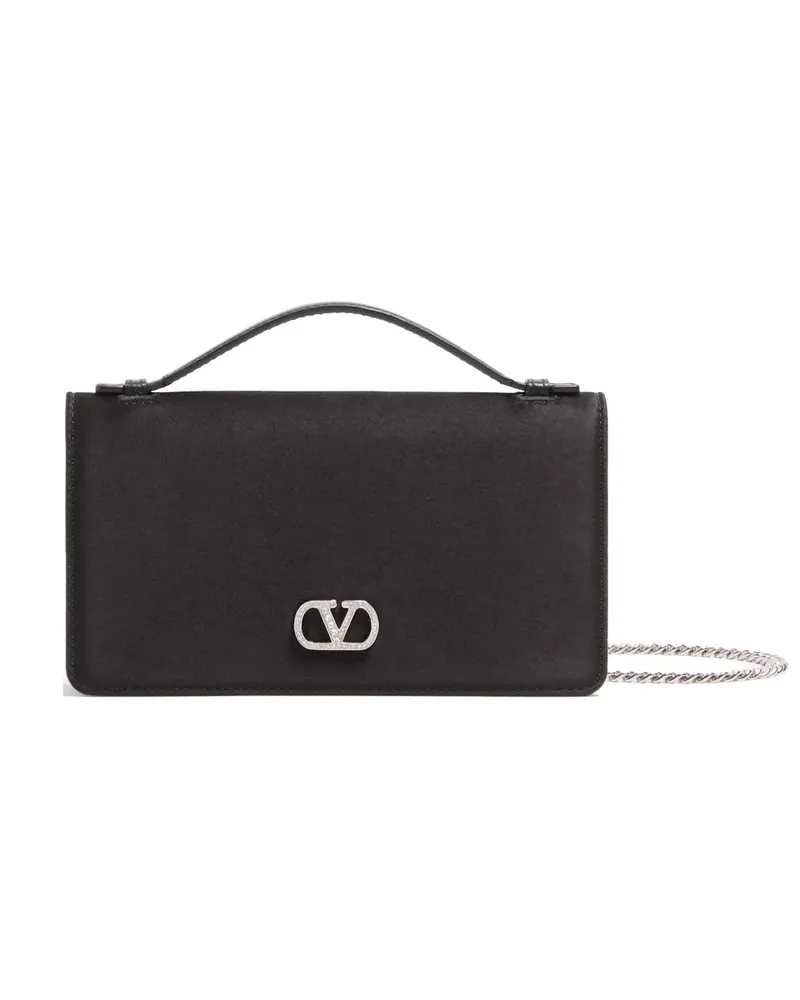 Valentino Garavani Vlogo Signature Satin-Clutch mit Kettenriemen und Juwel-Logo - Schwarz Schwarz