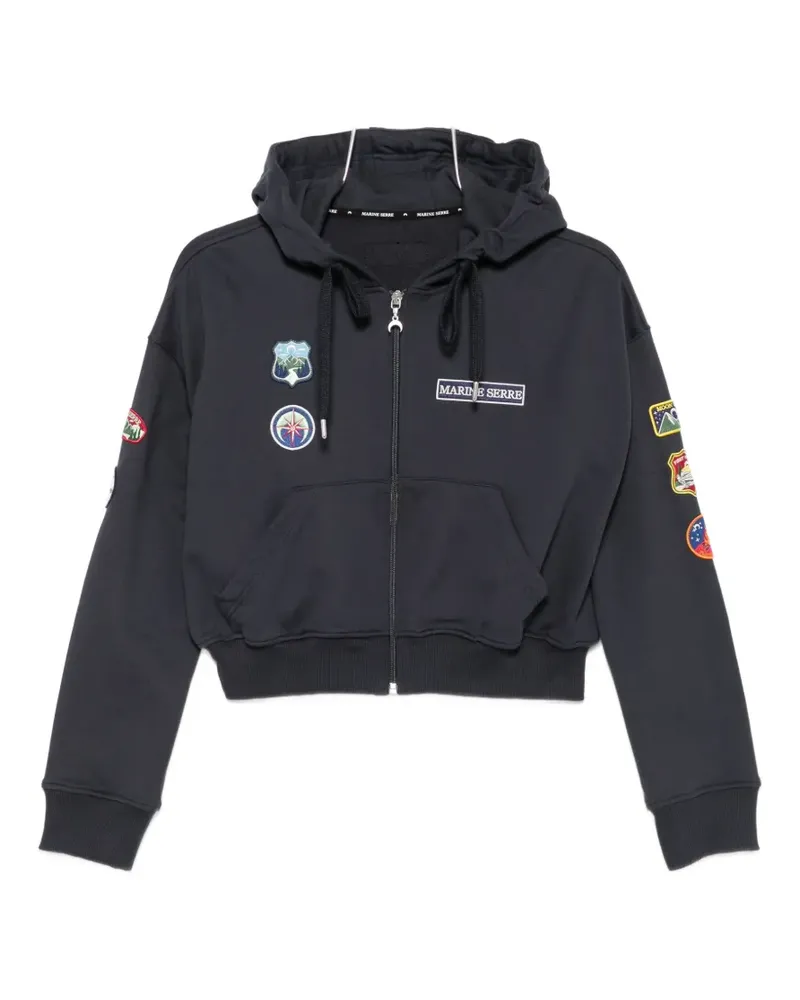Marine Serre patch-detail zip-up hoodie - Blau Blau