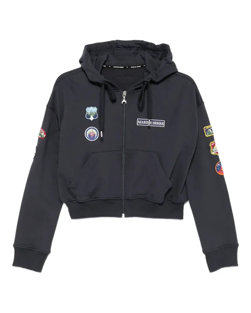 Marine Serre patch-detail zip-up hoodie - Blau Blau