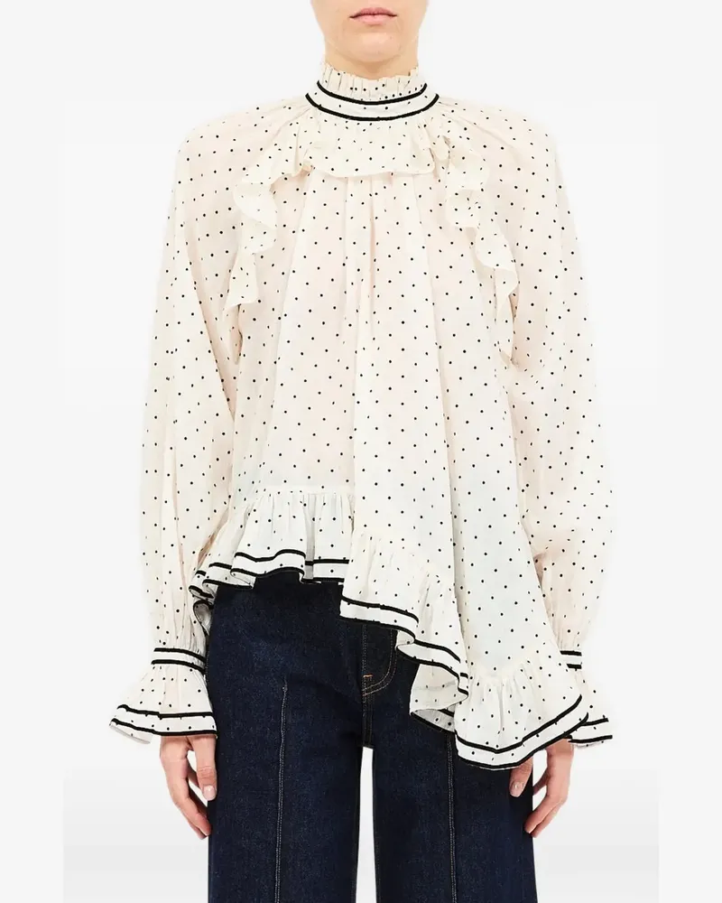 Ulla Johnson Marcella Bluse mit Rüschen und Tupfen - Weiß Weiß