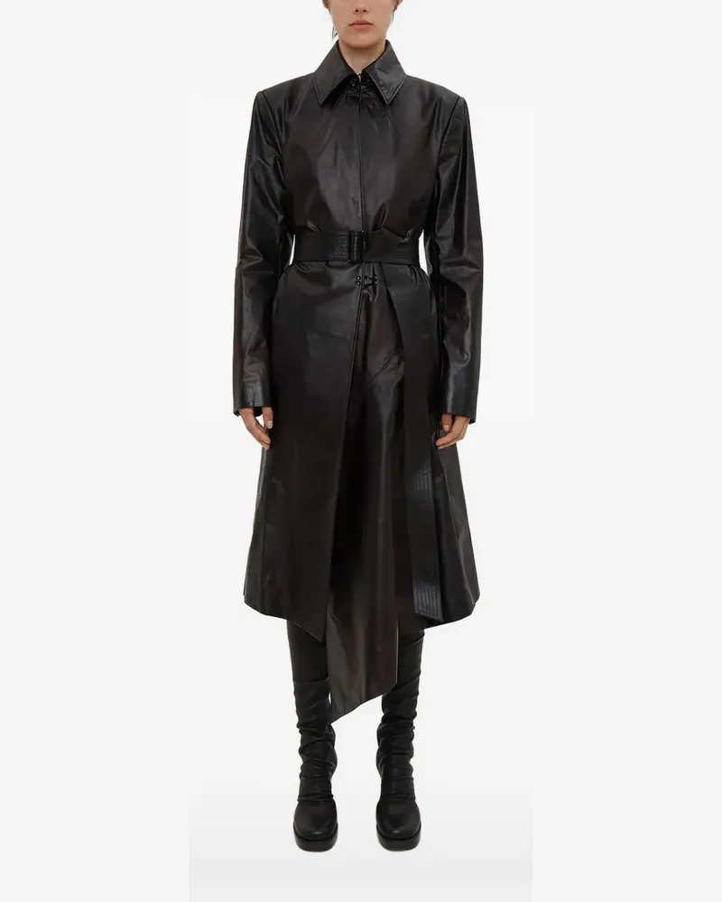 Theyskens' Theory pointed-collar belted leather coat - Schwarz Schwarz