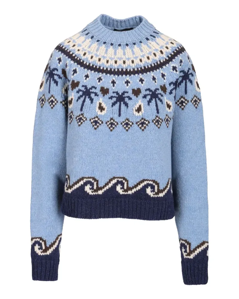 Alanui Fair Isle Pullover mit Palmen - Blau Blau
