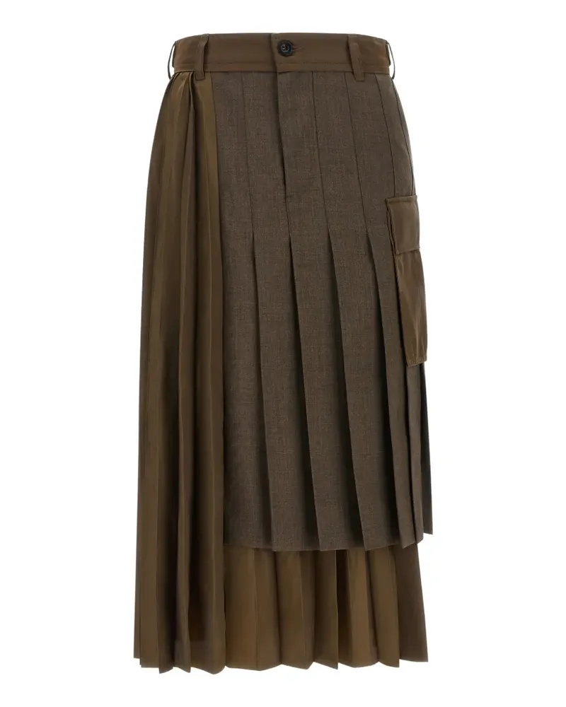 Sacai asymmetrical pleated midi skirt - Braun Braun