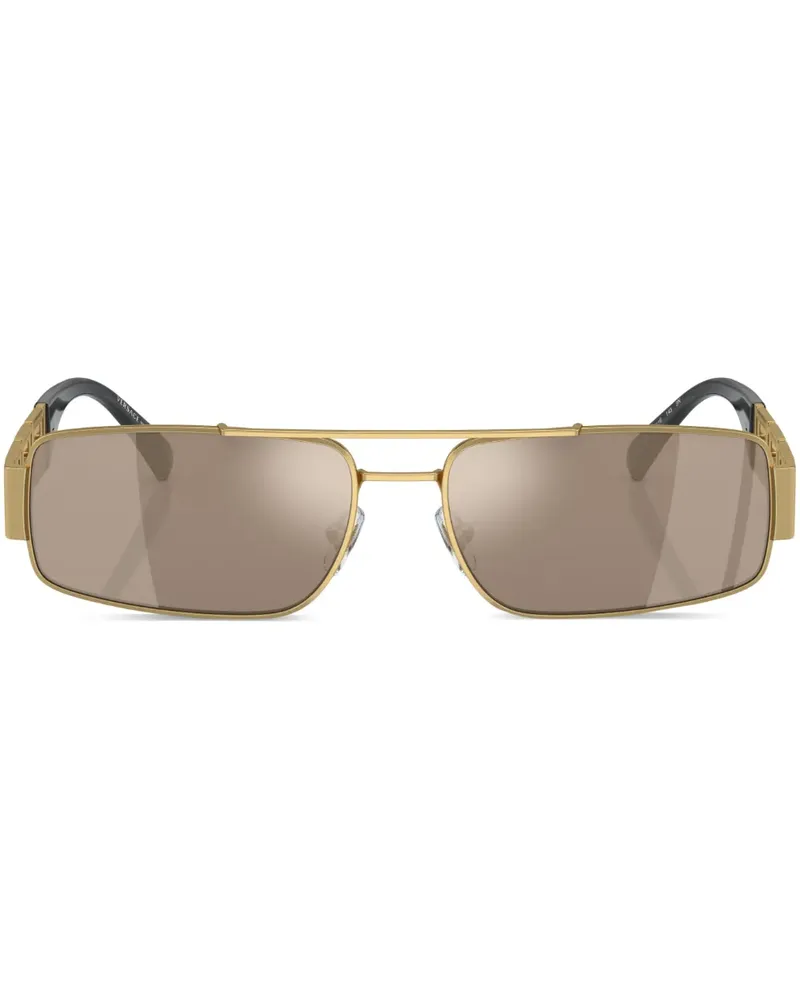 Versace Eckige Sonnenbrille mit Logo-Schild - Gold Gold