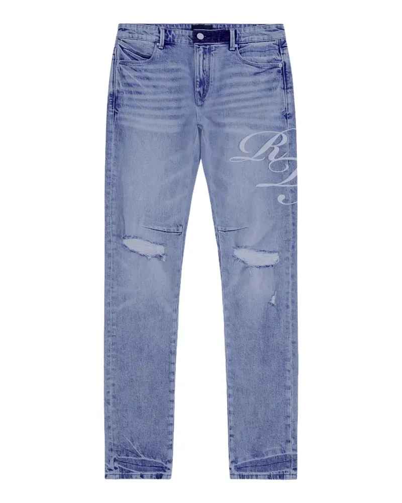 RTA Bryant cursive-print jeans - Blau Blau
