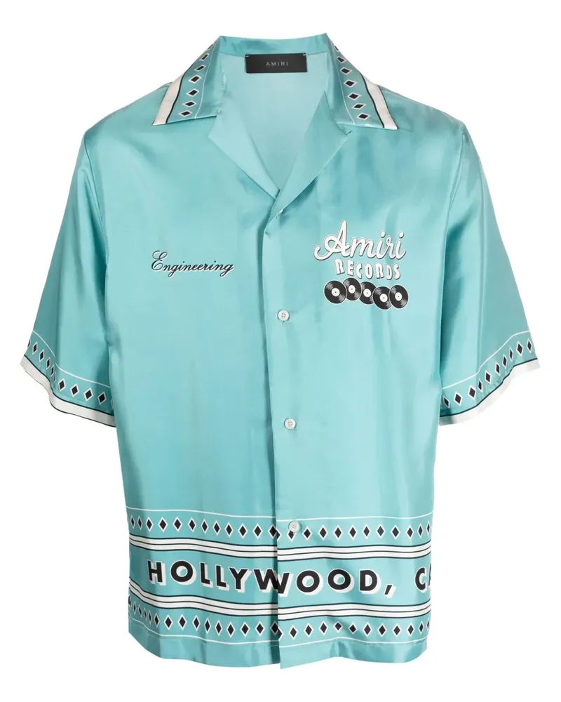 Amiri Seidenhemd mit Records-Print - Blau Blau