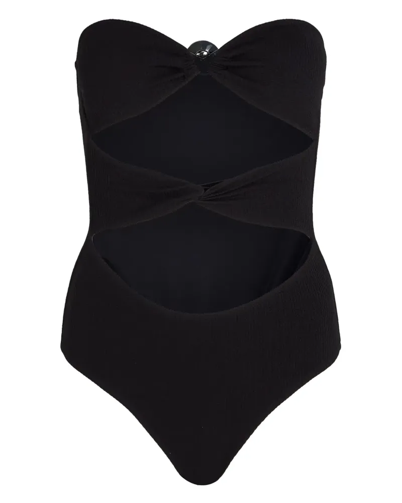 Karl Lagerfeld Trägerloser Fan Charm Badeanzug - Schwarz Schwarz