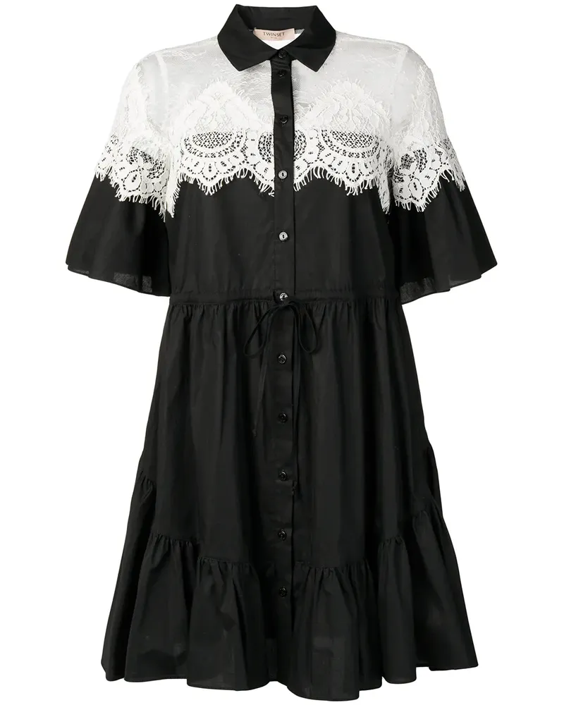 Twin-Set Kleid mit Spitzeneinsatz - Schwarz Schwarz
