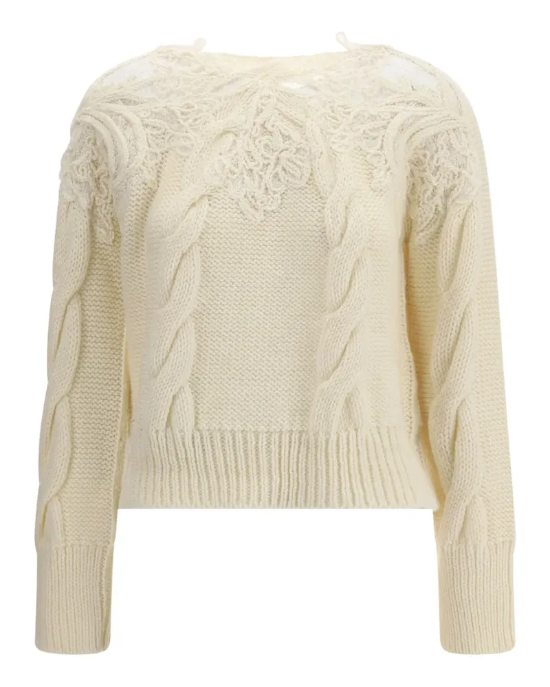 Ermanno Scervino Zopfmuster-Pullover mit Spitzeneinsatz - Nude Nude