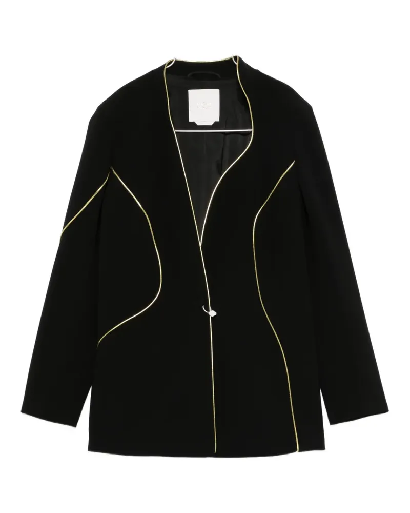 Marina Rinaldi Pietre piped-trim collarless blazer - Schwarz Schwarz