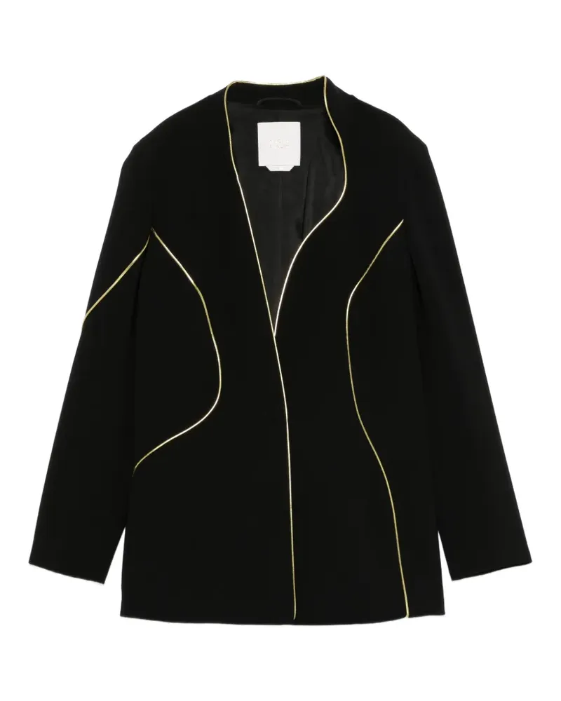 Marina Rinaldi Pietre piped-trim collarless blazer - Schwarz Schwarz