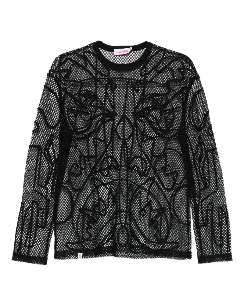 Charles Jeffrey Loverboy Langarmshirt mit grafischem Netz - Schwarz Schwarz