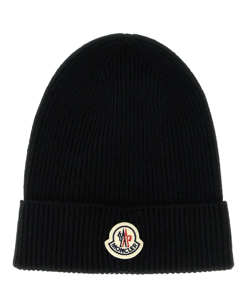 Moncler ribbed logo-patch beanie - Schwarz Schwarz