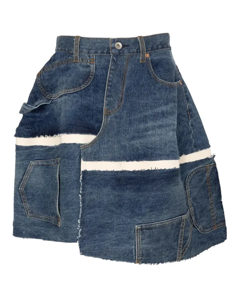 Sacai patchwork raw-edge mini skirt - Blau Blau