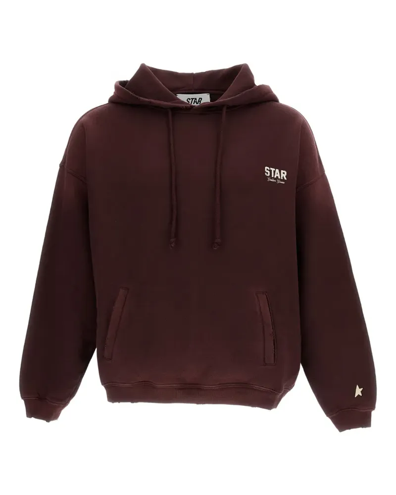 Golden Goose distressed-effect logo-print hoodie - Braun Braun
