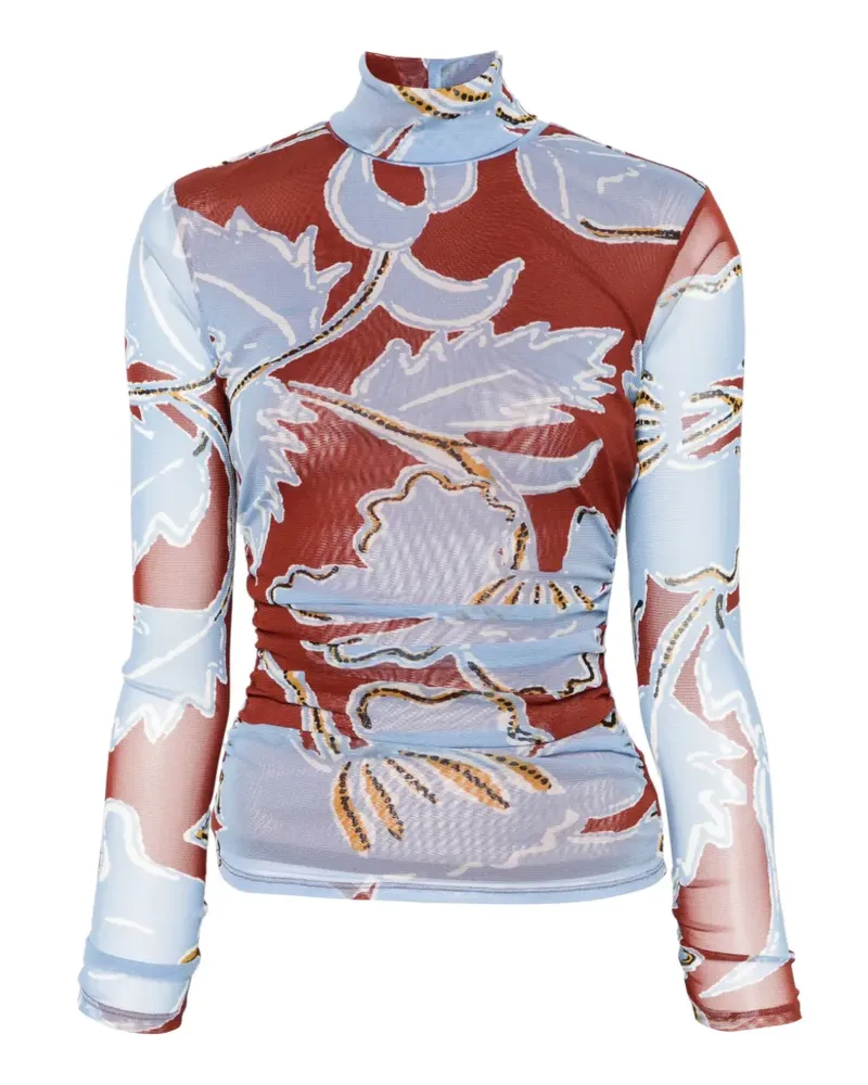 Diane von Furstenberg Logan Stehkragen-Top mit Blumenprint - Blau Blau