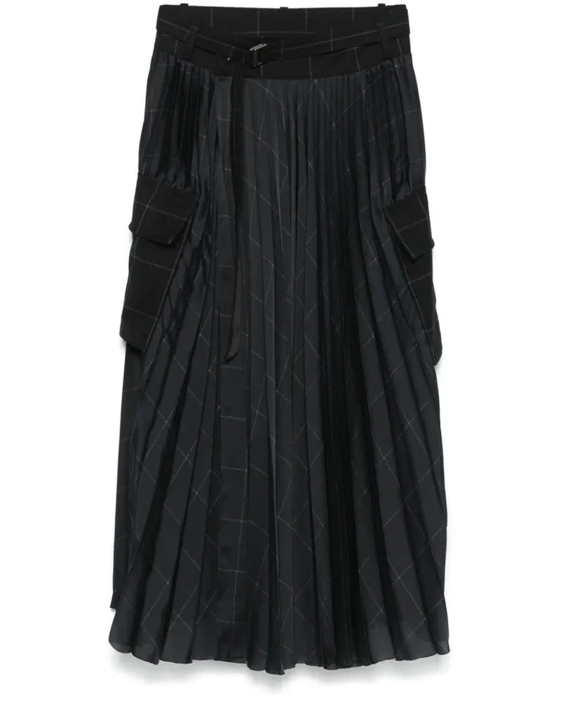 Sacai Maxirock mit Windowpane-Print - Schwarz Schwarz