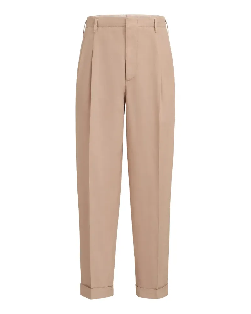 Brunello Cucinelli Stückgefärbte Hose aus Baumwoll-Leinengemisch mit Doppelfalte - Nude Nude