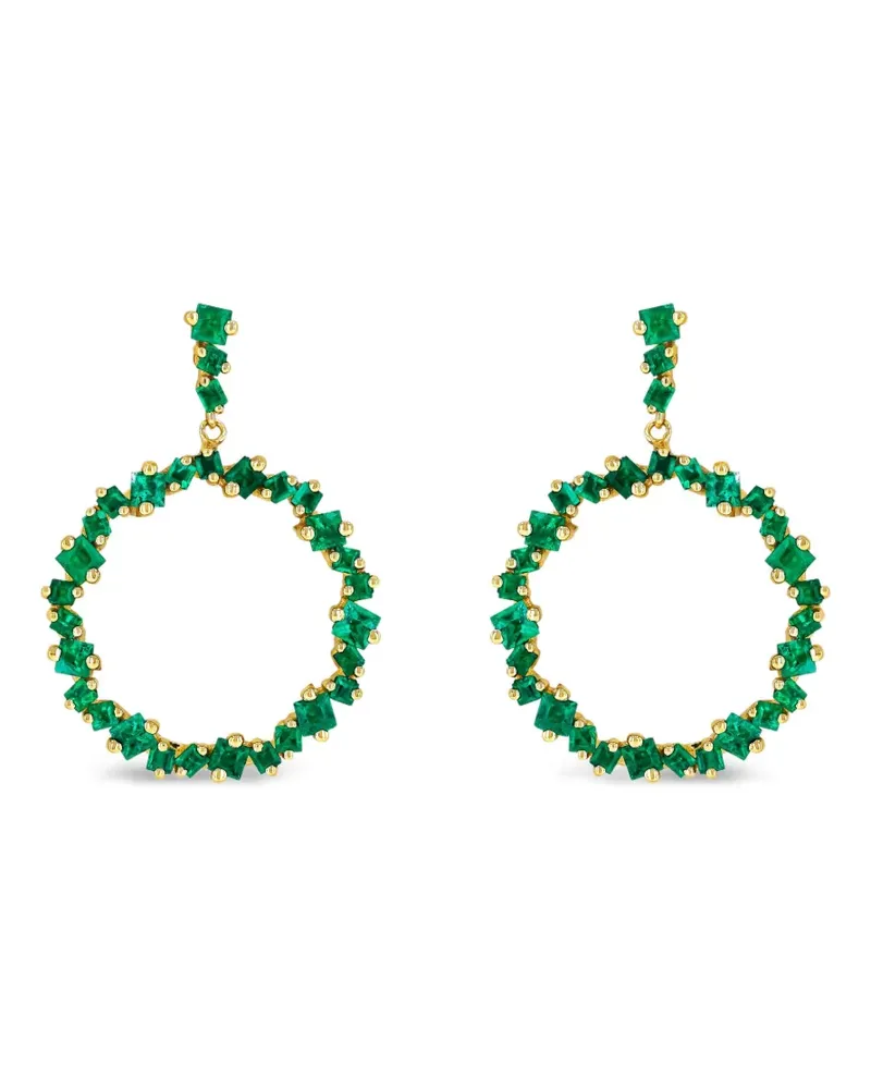 Suzanne Kalan 18kt Hollow Gelbgoldohrringe mit Smaragd - Grün Grün