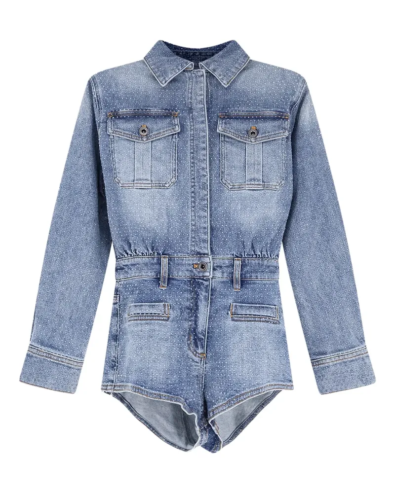 Self-Portrait pocket denim playsuit - Blau Blau