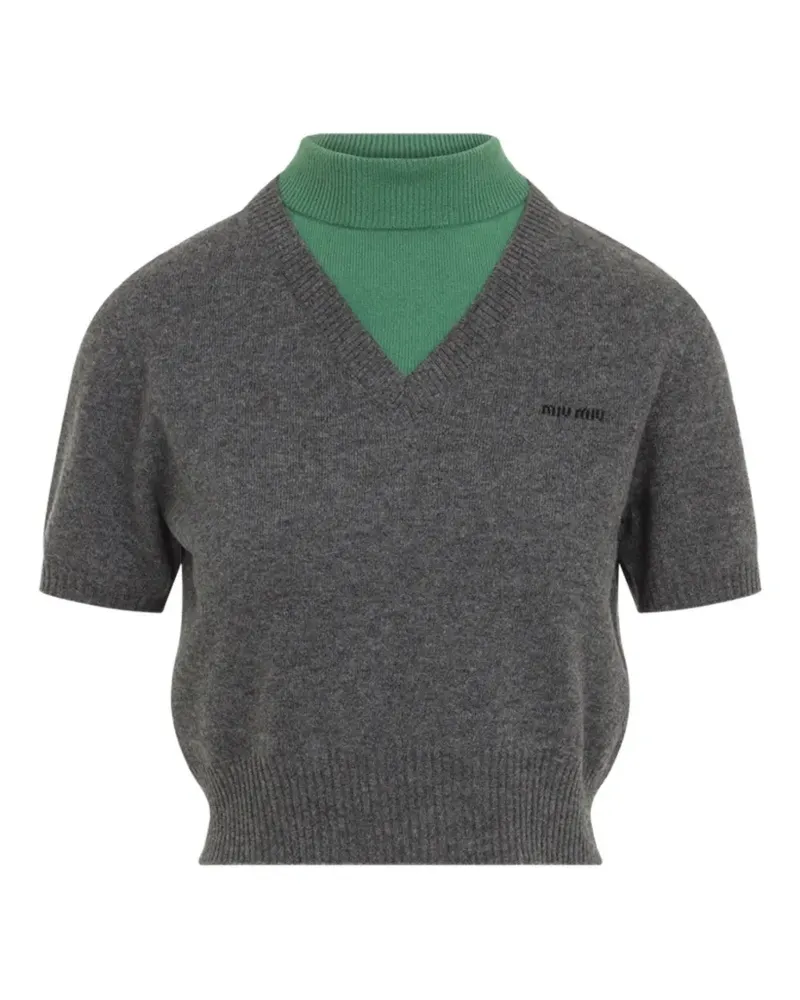 Miu Miu layered-effect V-neck T-shirt - Grau Grau