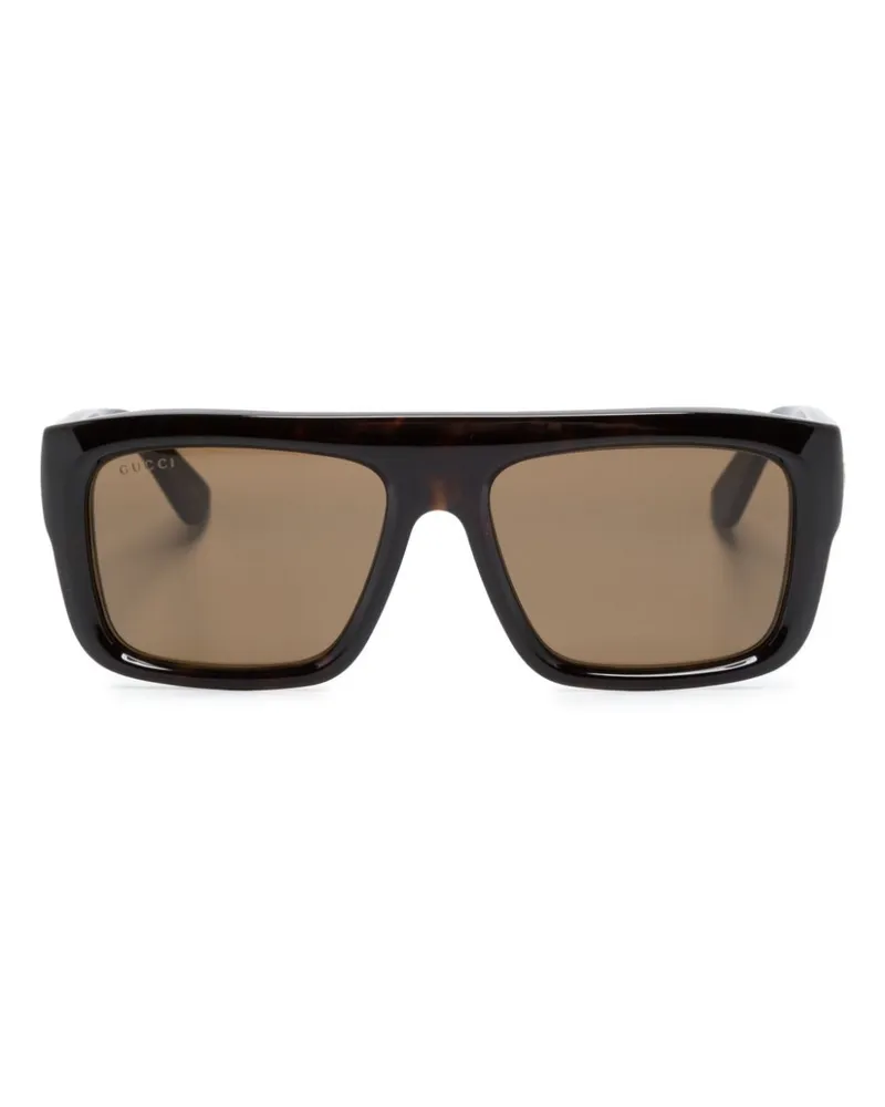 Gucci Eckige Sonnenbrille mit Logo-Gravur - Braun Braun